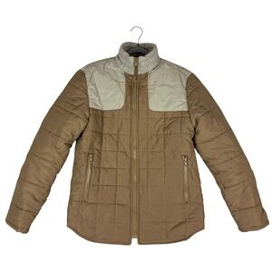 Nomad Quilted Puffer Jacket Mens Medium Tan Cream Colorblock Full Zip Mock Neck